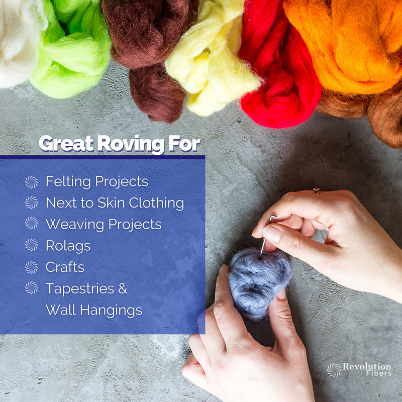 Revolution Fibers | Mixed Merino Wool Variety Pack | Perfect Wool Roving for Spinning, Needle Felting, Wet Felting, Weaving and Crafting (Grand Green (Greens), 250 Grams) - NewNest Australia