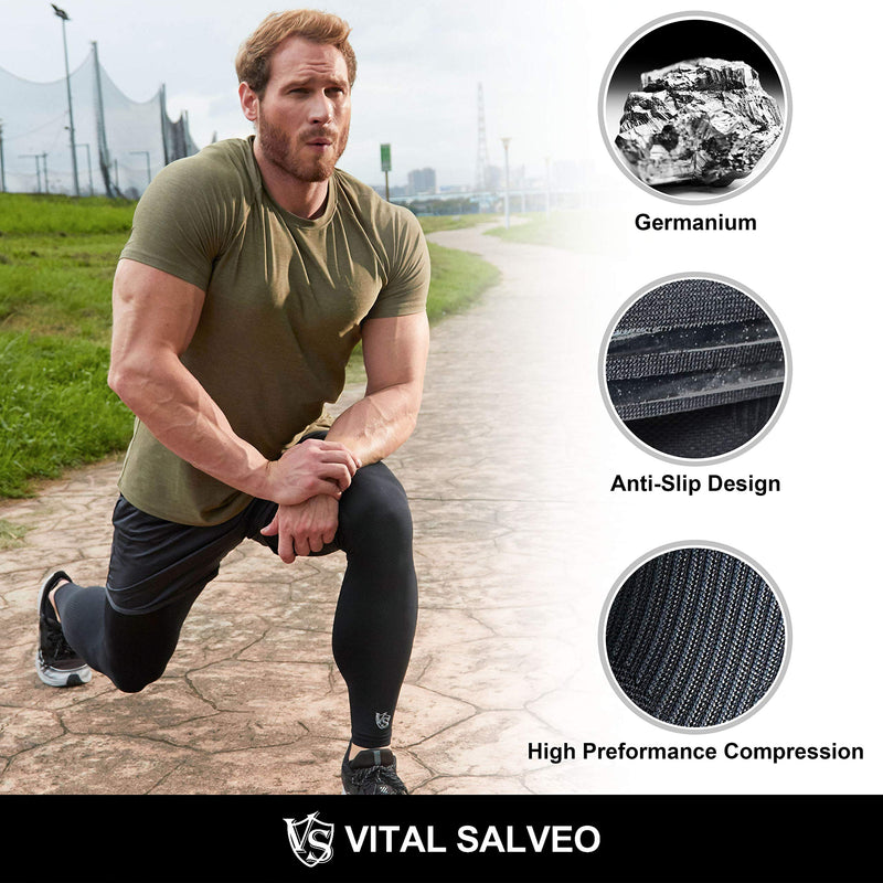 Vital Salveo - Germanium Recovery Compression Outdoor Full Leg Long Knee Sleeve for Basketball, Football, Knee Pain, Joint Pain, Arthritis (1 Piece)-L Black Large(1 PC) - NewNest Australia