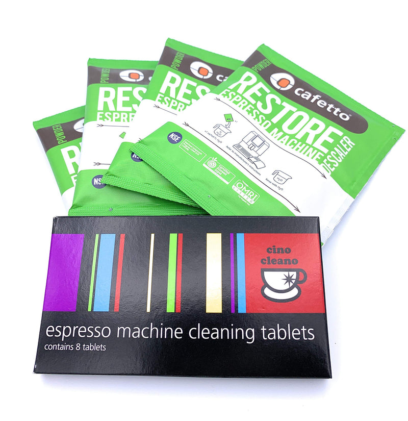 NewNest Australia - Espresso Machine Cleaning & Descaling Pack Cino Cleano 8 Tablets and Box of 4 Restore Sachets Perfect for all Breville Machines 