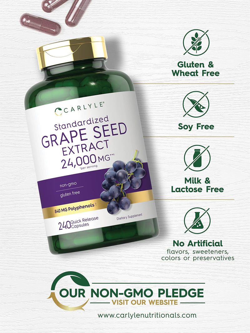 Carlyle Grape Seed Extract 24,000 mg Equivalent 240 Capsules – Maximum Strength Standardized Extract | Non-GMO, Gluten Free - NewNest Australia