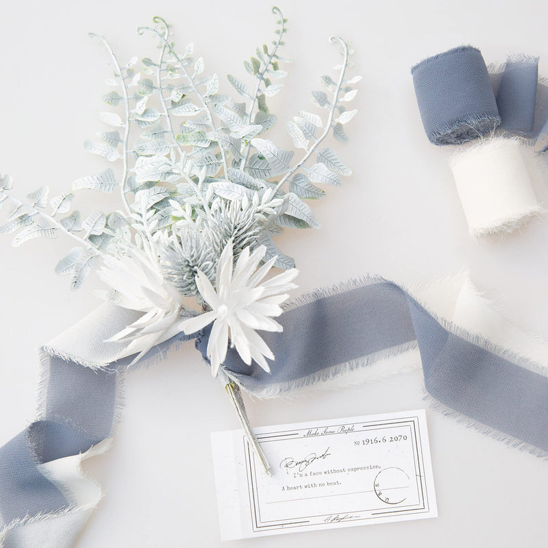 Vitalizart 3 Rolls Handmade Fringe Chiffon Silk Ribbon Gauze 1.5" x 7Yd Cream & Green Ribbons Set for Wedding Invitations, Bridal Bouquets, Gifts Wrapping, DIY Crafts - NewNest Australia