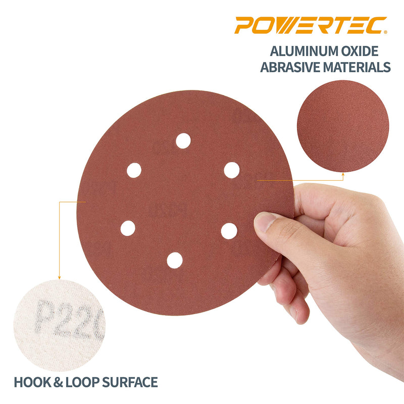 POWERTEC 45204 A/O Hook and Loop 6 Hole Disc, 6-Inch, 40 Grit, 25 PK - NewNest Australia