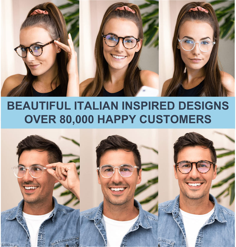 Riccardo Materossi® - Premium 99.9% Blue Light Blocking Glasses (380-410nm) - Reduce Headaches and Improve Sleep - UK Brand [2 Pack] Clear Round Frame & Tortoiseshell Round Frame - NewNest Australia