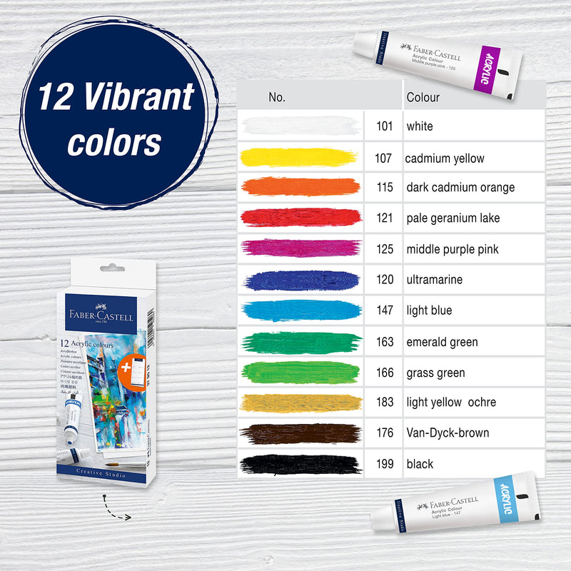 Faber-Castell Acrylic Paint Set - 12 Paint Tube Colors, Acrylic Paint Set for Adults - NewNest Australia