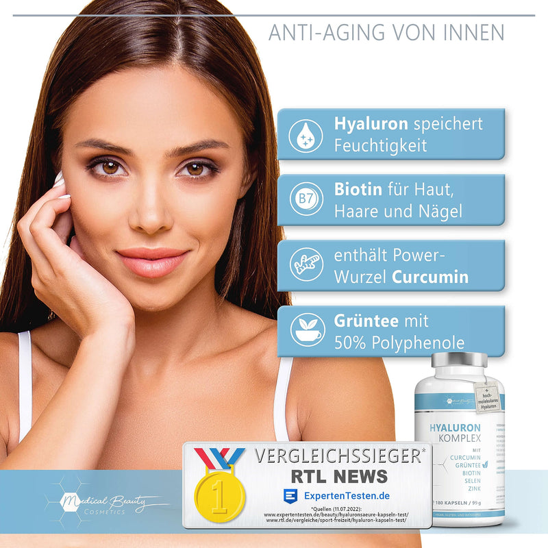 The Test Winner 2023: 180 Hyaluronic Acid Capsules High Dose - 600 Mg With Zinc, Curcumin And Green Tea Extract - Hyaluronic Capsules High Dose With Biotin, Selenium For Beautiful Skin, Hair, Bones, - NewNest Australia