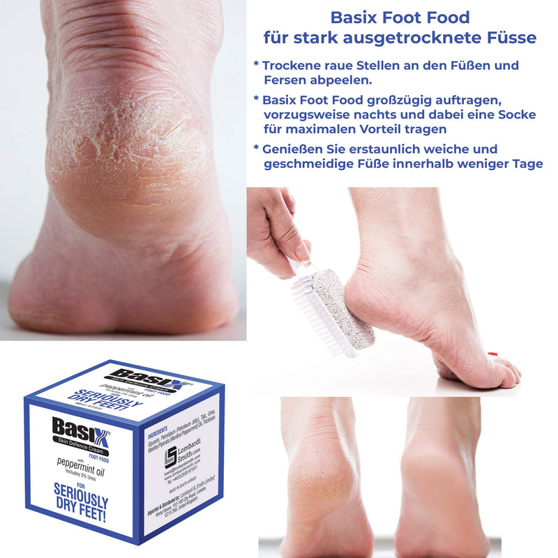 Basix Skin Defence Foot Food Foot Repair and Restoration Cream for Dry Feet and Cracked Heels with 5% Urea and Peppermint Oil Soothes, Repairs, Stimulates and Invigorates Tired Feet - NewNest Australia