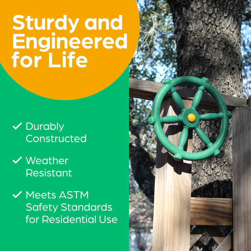 Jungle Gym Kingdom Playground Accessories - Pirate Ship Wheel for Kids Outdoor Playhouse, Treehouse, Backyard Playset Or Swingset - Wooden Attachments Parts (Green) Green Wheel - NewNest Australia