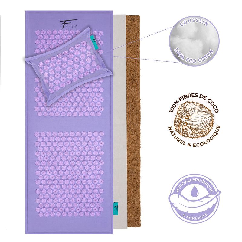Fitem - Xl Acupressure Mat With Pillow - 100% Natural Coconut Filling - Massage - Relieves Back And Neck Pain - Sciatica - Muscle Relaxation - Relaxation And Reduces Insomnia - NewNest Australia