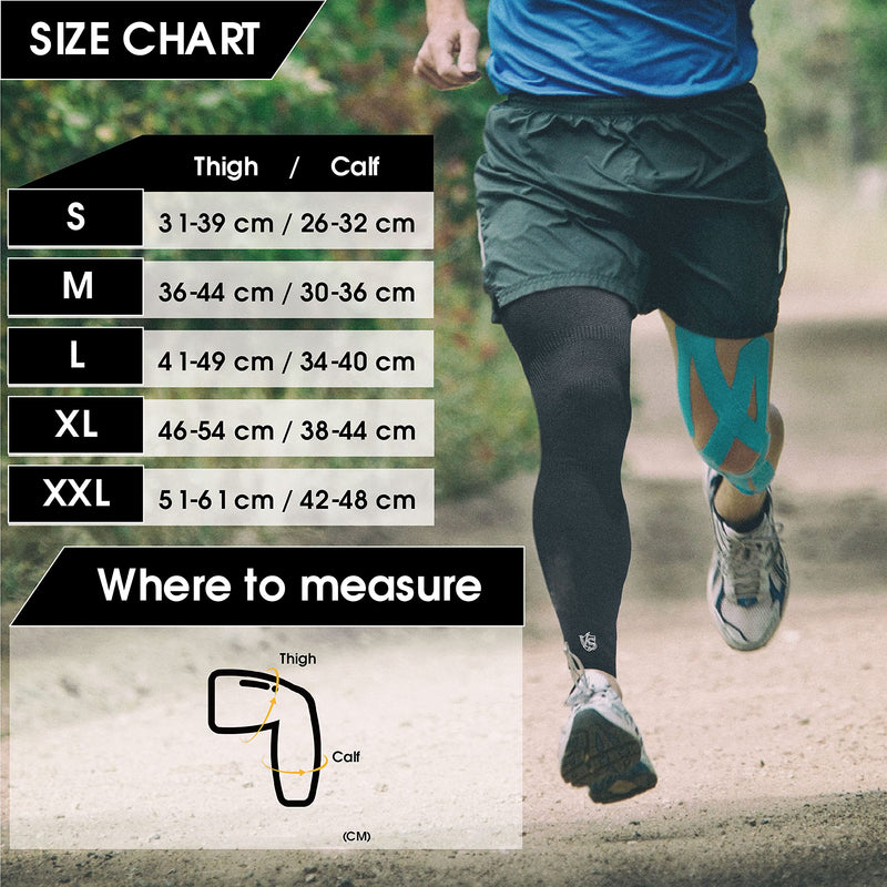 Vital Salveo - Germanium Recovery Compression Outdoor Full Leg Long Knee Sleeve for Basketball, Football, Knee Pain, Joint Pain, Arthritis (1 Piece)-L Black Large(1 PC) - NewNest Australia