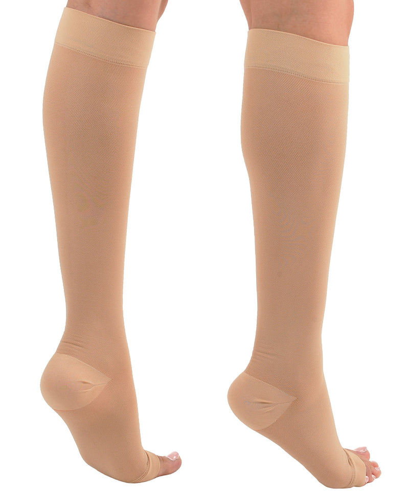 Made in USA Mojo Compression Socks for Women Circulation & Men 20-30mmHg - Opaque Knee-Hi Graduated Compression Stockings - Open Toe Unisex - Beige, Small A211BE1 - NewNest Australia