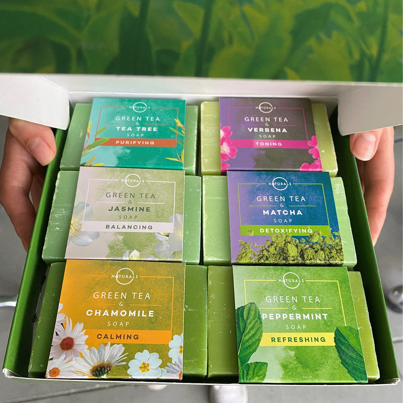 O Naturals 6-Piece Green Tea Herbal Essential oils Bar Soap Collection Moisturizing Face & Body Cleanser Anti Acne Aromatherapy Gift Set Vegan Organic Ingredients Shea Butter. Men & Women 680gr Total - NewNest Australia