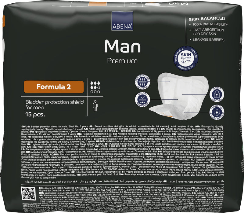 Abena Man Formula 2 Incontinence Pads for Men, Eco-Friendly Mens Incontinence Pads, Extra Protection, Breathable & Comfortable with Fast Absorption, Discreet - 700ml Absorbency, 15PK - NewNest Australia