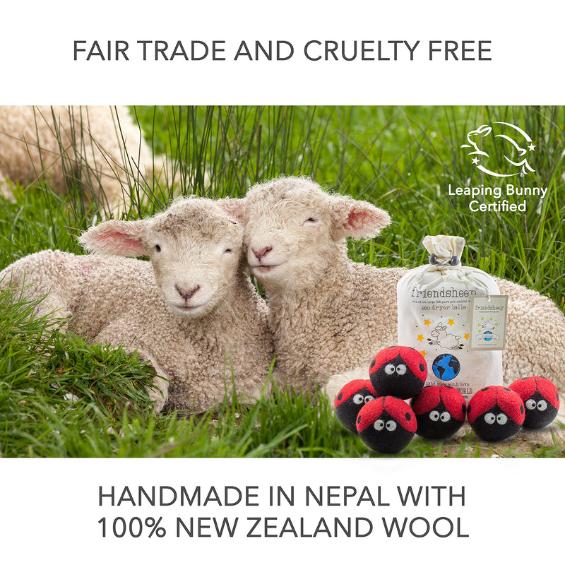 Friendsheep Wool Dryer Balls 6 Pack XL Organic Premium Reusable Cruelty Free Handmade Fair Trade No Lint Fabric Softener Ladybugs - Laundrybugs - NewNest Australia