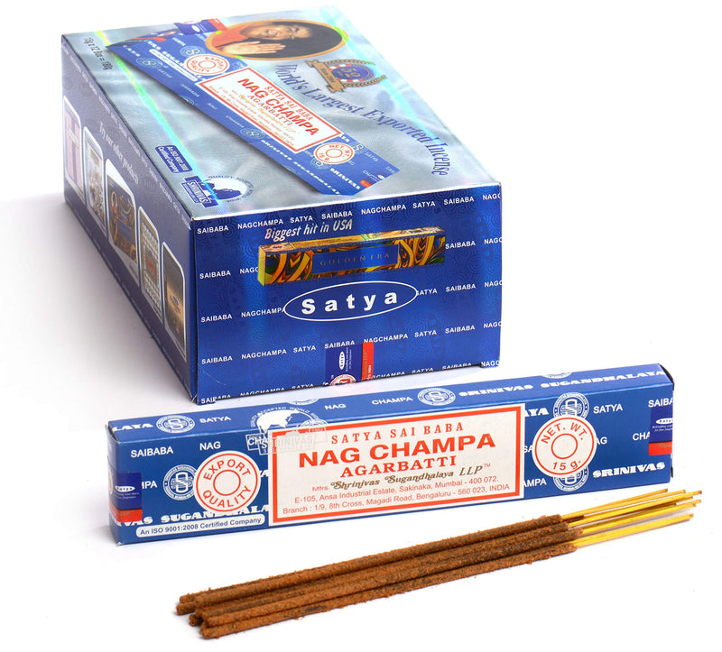 NewNest Australia - Satya Sai Baba Nag Champa Agarbatti Pack of 12 Incense Sticks Boxes 15gms Each Fine Quality Incense Sticks for Relaxation, Meditation, Positivity and Peace 15g*12=180g 