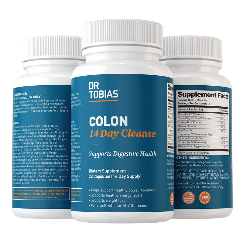 Dr. Tobias Colon 14 Day Cleanse, Supports Healthy Bowel Movements, Colon Cleanse Detox, Advanced Cleansing Formula with Fiber, Herbs & Probiotics, Non-GMO, 28 Capsules (1-2 Daily) 28 Count (Pack of 1) - NewNest Australia