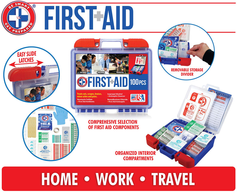 Be Smart Get Prepared 100 Piece First Aid Kit: Clean, Treat, Protect Minor Cuts, Scrapes. Home, Office, Car, School, Business, Travel, Emergency, Survival, Hunting, Outdoor, Camping & Sports - NewNest Australia