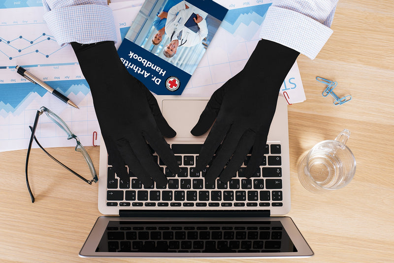 Doctor Developed Full Length Arthritis Gloves/Copper Gloves/Compression Gloves [PAIR] and Doctor Written Handbook - Relief from Joint Symptoms, Raynauds Disease, Carpal Tunnel & Hand Conditions (S) S - NewNest Australia