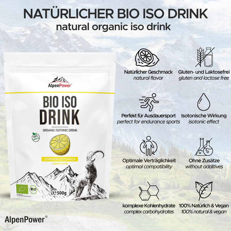 Alpenpower Organic Iso Drink Powder Lemon 500 G I Isotonic Drink Powder I 100% Natural Ingredients I Excellent Compatibility I No Artificial Additives I Ideal For Endurance Sports - NewNest Australia