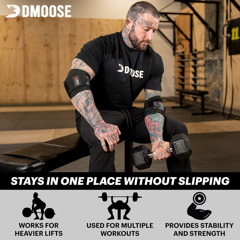 DMoose Elbow Wraps for Weightlifting, Bench Press, Cross Training & Powerlifting for Men and Women - 40" Nylon (1 Pair) Elbow Wraps Black - NewNest Australia