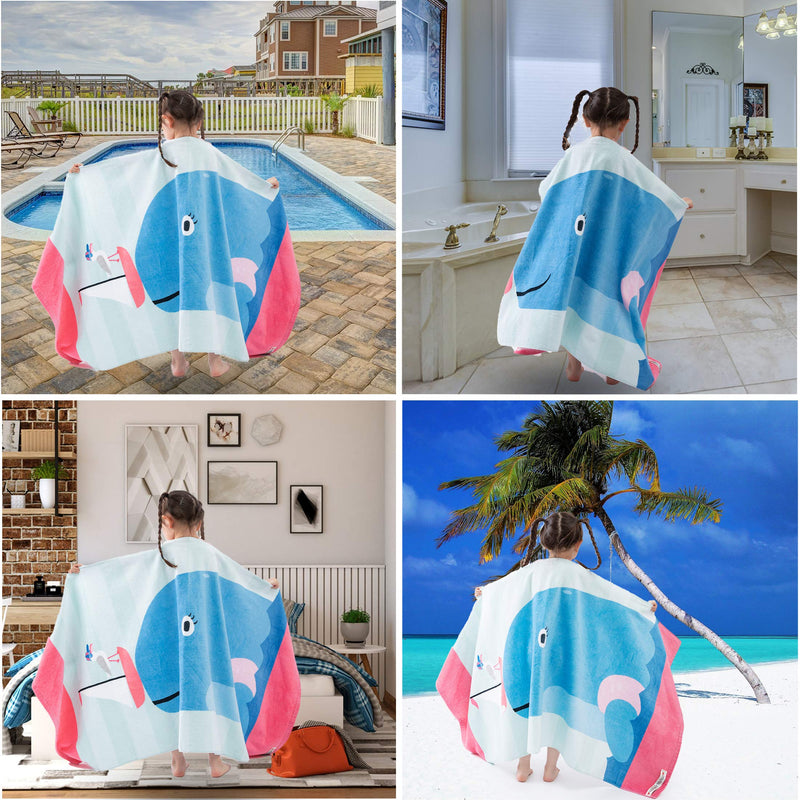 VOOVA & MOVAS Kids Bath/Pool/Beach Towel for Toddlers Boys Girls,Oversized 30"x60",Soft Absorbent Cotton Swim Cover ups,Blue Dolphin Theme Blue Dolphin - NewNest Australia