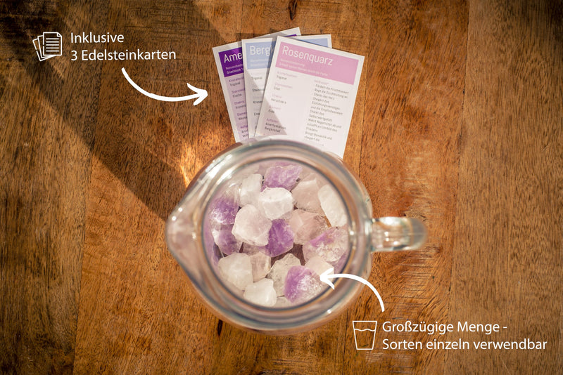 Water stones premium basic mix | Gemstone water base mixture | 100% natural raw stones | Amethyst + rose quartz + rock crystal 300g Lebensquelle Plus - NewNest Australia
