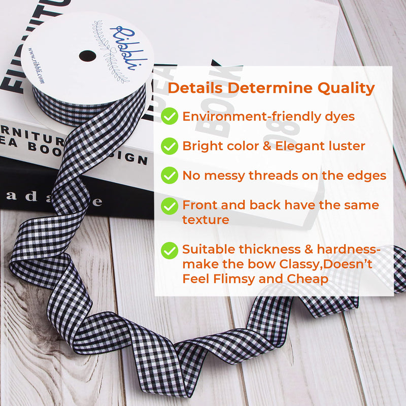 Ribbli Black and White Gingham Ribbon,100% Polyester Woven Edge,1 Inch x 10 Yard,Plaid Ribbon,Buffalo Checked Ribbon (Black 1) Black&White 1 1" - NewNest Australia