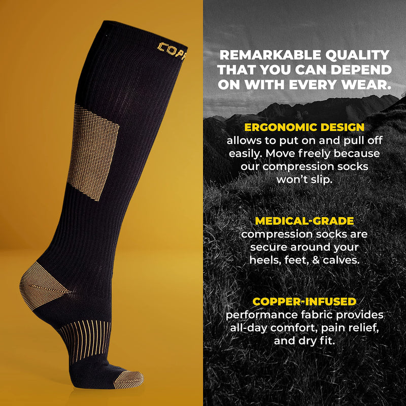 Copper Compression Socks for Women & Men - Diabetic Socks, Improves Circulation, Reduces Swelling & Pain - For Nurses, Running, & Everyday Use - Copper Infused Nylon By CopperJoint (Small - Medium) Small-Medium - NewNest Australia