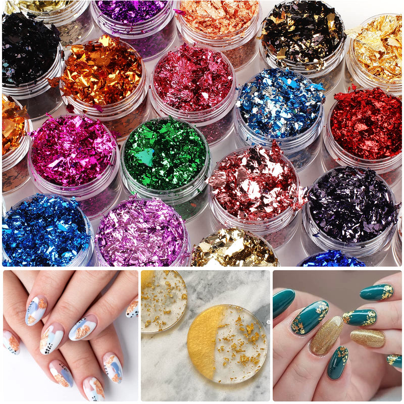 Gold Foil Flakes, 24 Color, Metallic Foil Flakes, Gilding Flakes, Gold Leaf Flakes, Gold Flakes for Resin, Nails, Painting, Crafts 24pcs - NewNest Australia