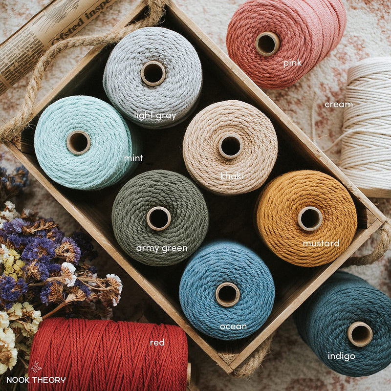 Nook Theory 3mm Macrame Cord 220 Yards - 4mm 5mm Soft Macrame Rope Perfect for Knots - Macrame Supplies for Wall Hangers & Boho Decorations - Cotton Rope - Macrame String (Cream 3mm) Cream 3mm*220yards - NewNest Australia