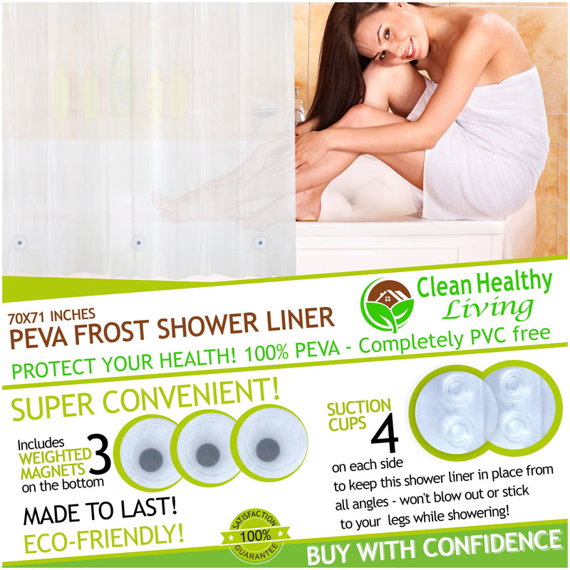 Premium PEVA Frost Shower Curtain Liner with Magnets & Suction Cups - 70 X 71 in. Long - NewNest Australia