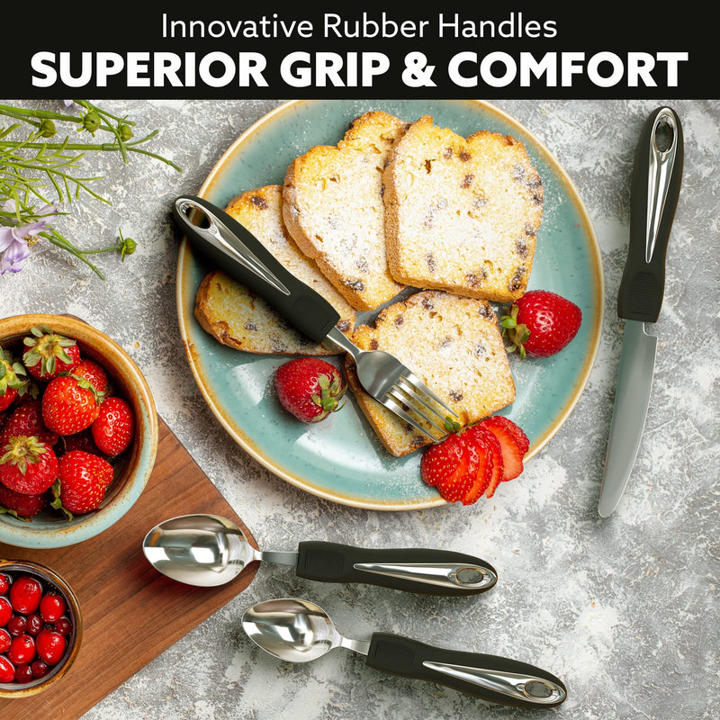 iMedic Comfort Grips Cutlery - Cutlery for Disabled Hands - Dishwasher Safe Disabled Cutlery for Adults - Disability Cutlery for Adults Suffering from Trembling Hands - 1 Set Silver/Black Single - NewNest Australia