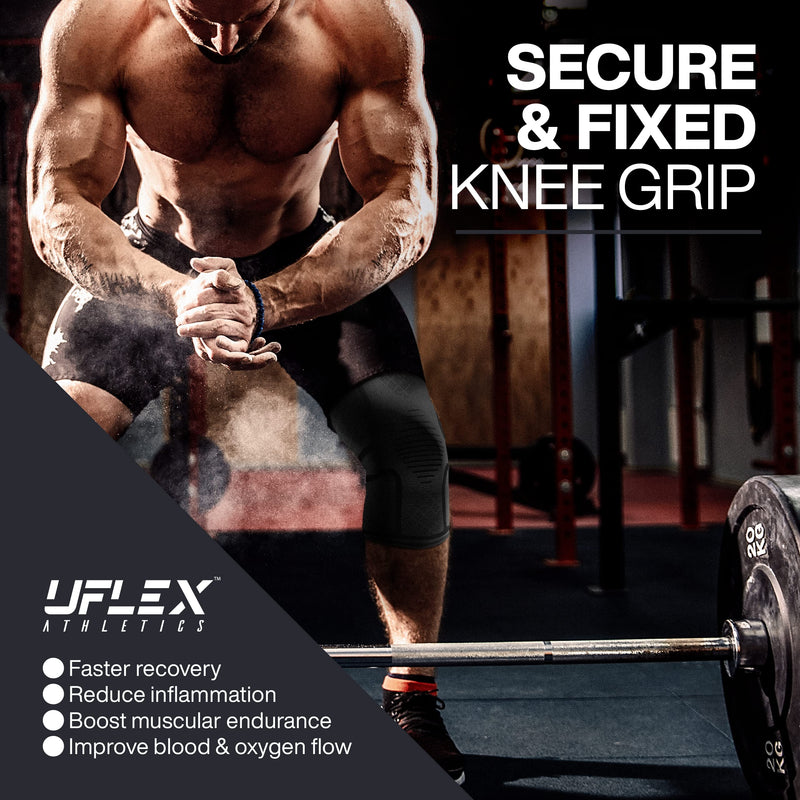 UFlex Athletics Knee Compression Sleeve Support for Women and Men - Knee Brace for Pain Relief, Fitness, Weightlifting, Hiking, Sports - Black, Large - NewNest Australia