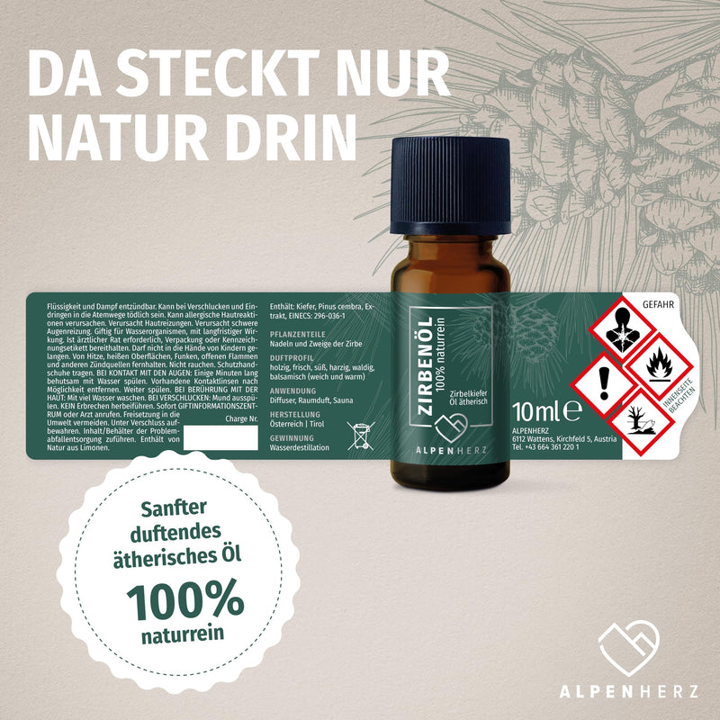 ALPEN HEART Stone pine oil 10 ml - 100% natural, essential pine oil from Austria for fragrance oil, room fragrance, aroma lamp, pine cubes, aroma diffuser, pine air freshener, pine oil, gifts - NewNest Australia