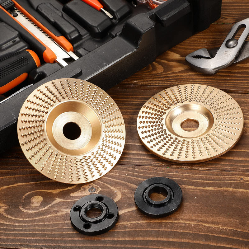 2 Pieces 4 Inch Tungsten Carbide Grinding Wheel Disc 5/8 Inch Bore Include Flat Grinder Shaping Abrasive Disc and Bevel Wood Carving Grinding Disc with Grinder Flange Lock Nut and Protective Gloves - NewNest Australia