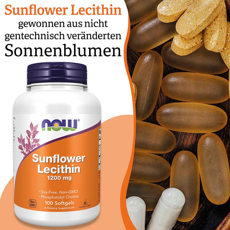 Now Foods, Sunflower Lecithin, 1,200mg, High Dose, 100 Soft Capsules, Laboratory Tested, Soy Free, Gluten Free, Non-GMO 100 Unità (Confezione da 1) - NewNest Australia