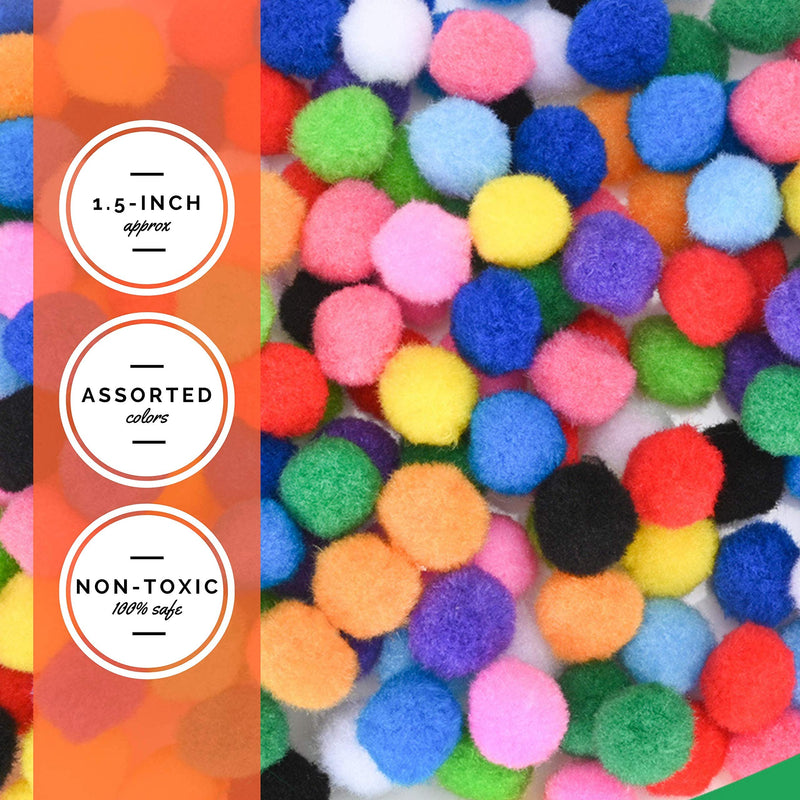 WAU Craft Pom Pom Balls - 100pcs 1.5 inch Multicolored Large Pompoms for Crafts Art DIY Project in Reusable Zipper Bag - NewNest Australia