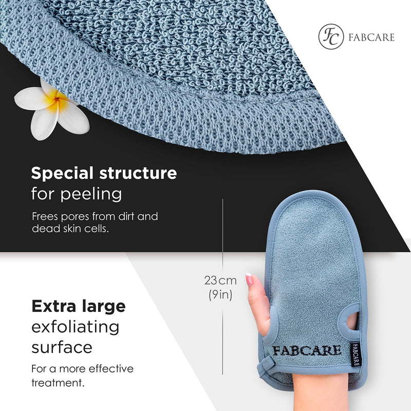Fabcare Dermatest Very Good Exfoliating Glove ‚ Pack Of 2 ‚ Cleans Pore Deep For Body And Face ‚ Shower Sponge For Exfoliating & Body Scrub ‚ Bonus 2 Suction Cups & Ebook ‚ Massage Glove, Gray - NewNest Australia