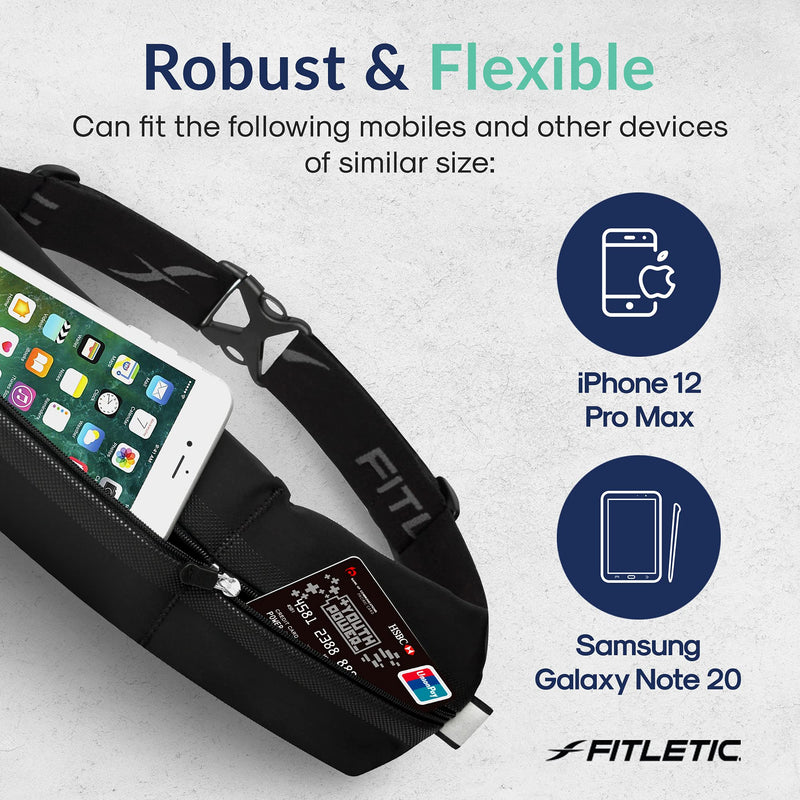 Fitletic - Bolt Running Pouch, Runners Pouch, Double Pocket Running Waist Belt, Waterproof, Adjustable, and Expandable, Running Accessories Black - NewNest Australia
