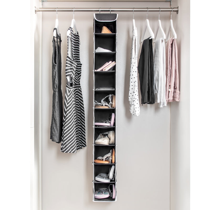 NewNest Australia - ZOBER 10-Shelf Hanging Shoe Organizer (1 Pack) Hanging Closet Shoe Organizer with Side Mesh Pockets, Space Saving Shoe Holder & Storage, Closet Organizer Great for Shoes, Purses, Handbags Etc. Black 