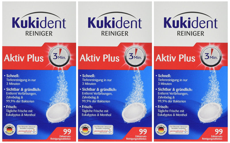 Kukident Active Plus Express cleaning agent, pack of 3 (3 x 99 pieces) - NewNest Australia