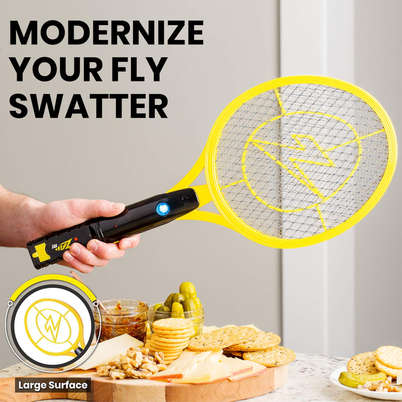 ZAP IT! Bug Zapper Rechargeable Bug Zapper Racket W/ Blue Light Attractant, 4,000 Volt, USB Charging Cable Large Yellow - NewNest Australia