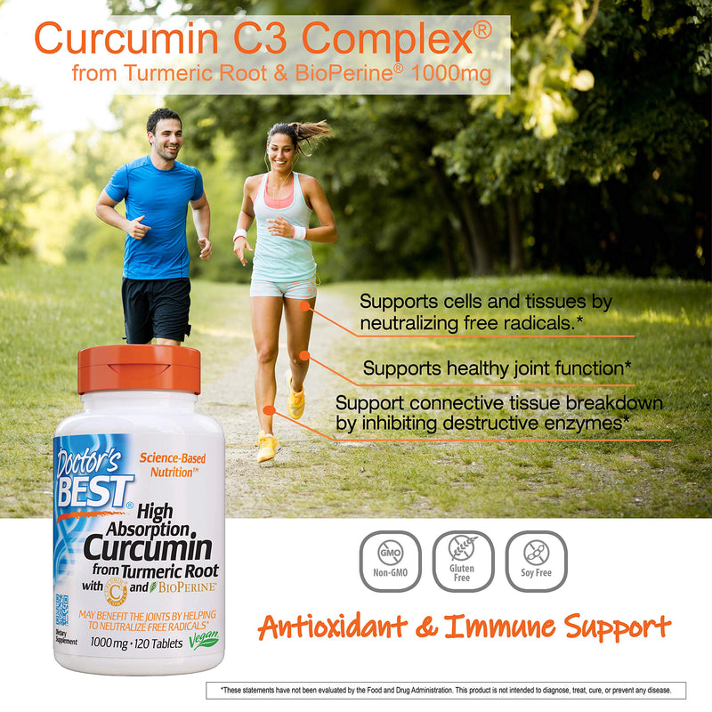 Doctor's Best Curcumin From Turmeric Root with C3 Complex & BioPerine, Non-GMO, Gluten Free, Soy Free, Joint Support, 1000 mg, 120 Tablets - NewNest Australia
