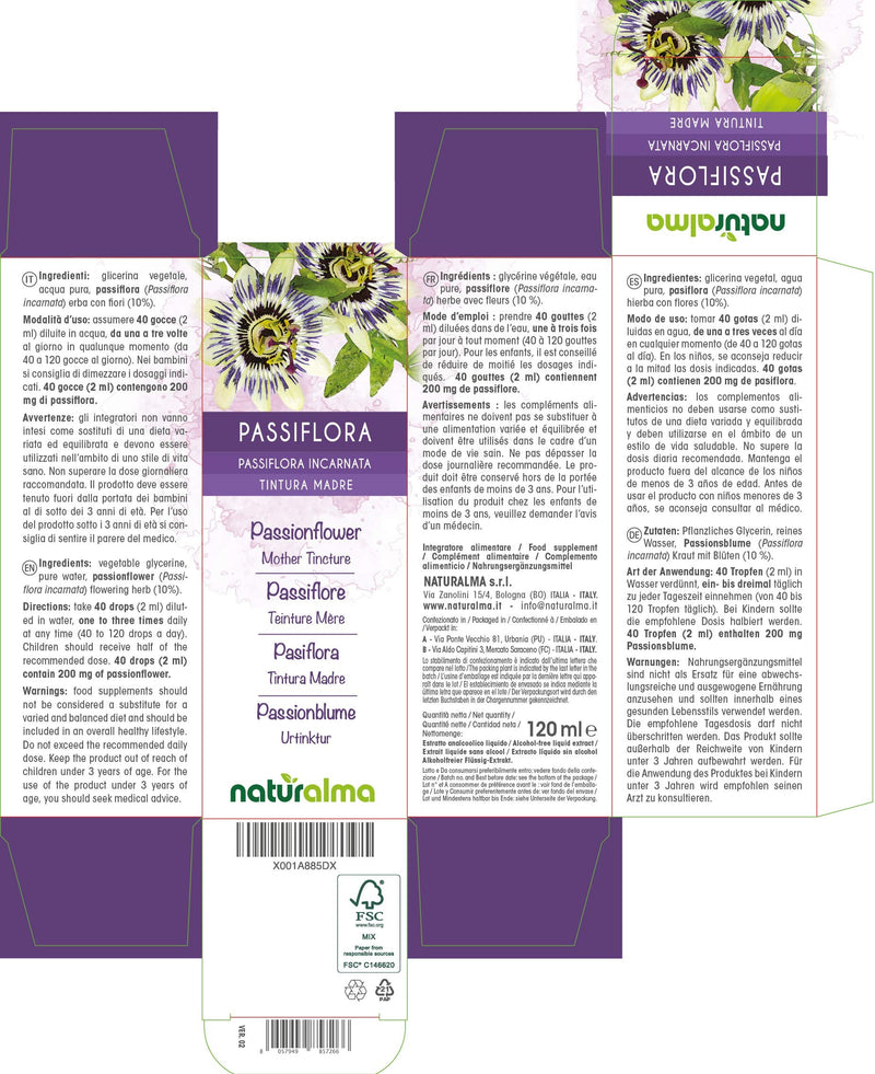 Passionflower (Passiflora incarnata) herb with Flowers Alcohol-Free Mother Tincture Naturalma | Liquid Extract Drops 120 ml | Food Supplement | Vegan 120 ml (Pack of 1) - NewNest Australia