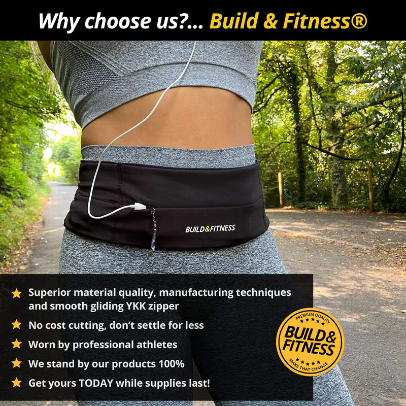 Build & Fitness Zipper Running Belt – Adjustable Waist Pack, Slim, Comfortable with Key Clip – Fits all Phone models, Keys, Cards, Fuel GU's – Fits Men and Women – Run, Jog, Gym workout, Cycle, Hiking Black - NewNest Australia