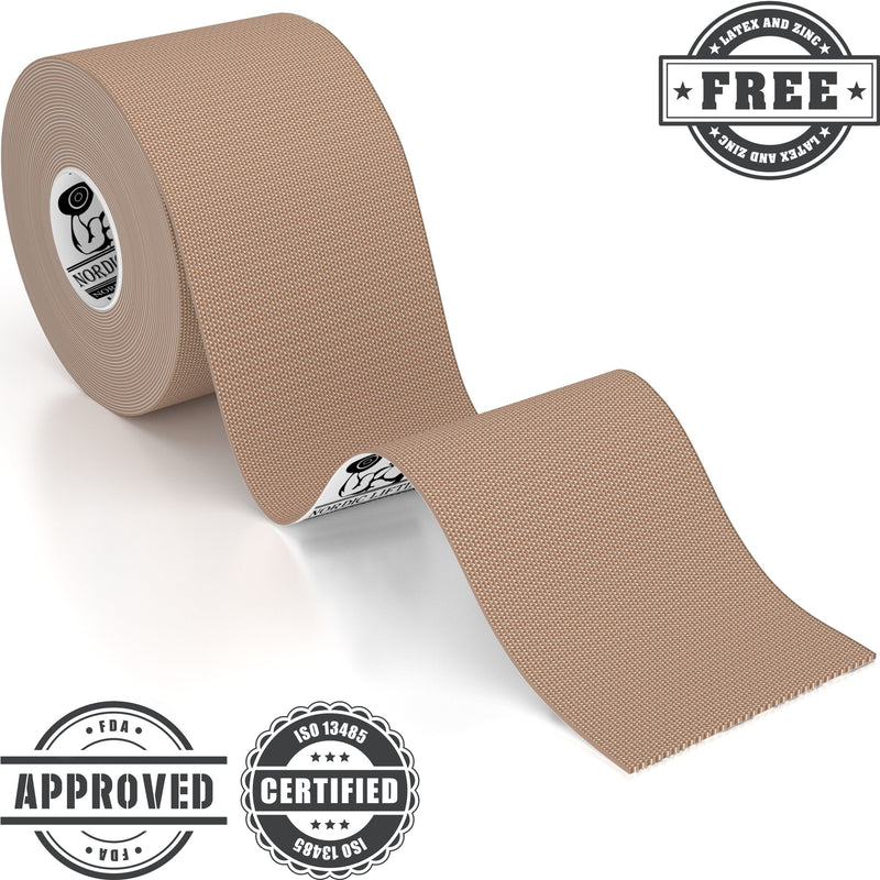Nordic Lifting Kinesiology Tape - Pro Sport & Athletic Taping For Knee, Tibial Ridge, Shoulder And Muscle - 2" X 16.4" Unpolished Roll, Black, 1 (Beige) Beige - NewNest Australia