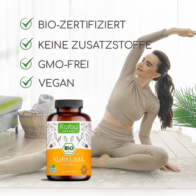 Raibu Bio Turmeric Capsules, High Dosage, 180 Turmeric Capsules With 3000 Mg Per Daily Dose, High Curcumin Content, Produced In Germany, Vegan Turmeric Capsules - NewNest Australia