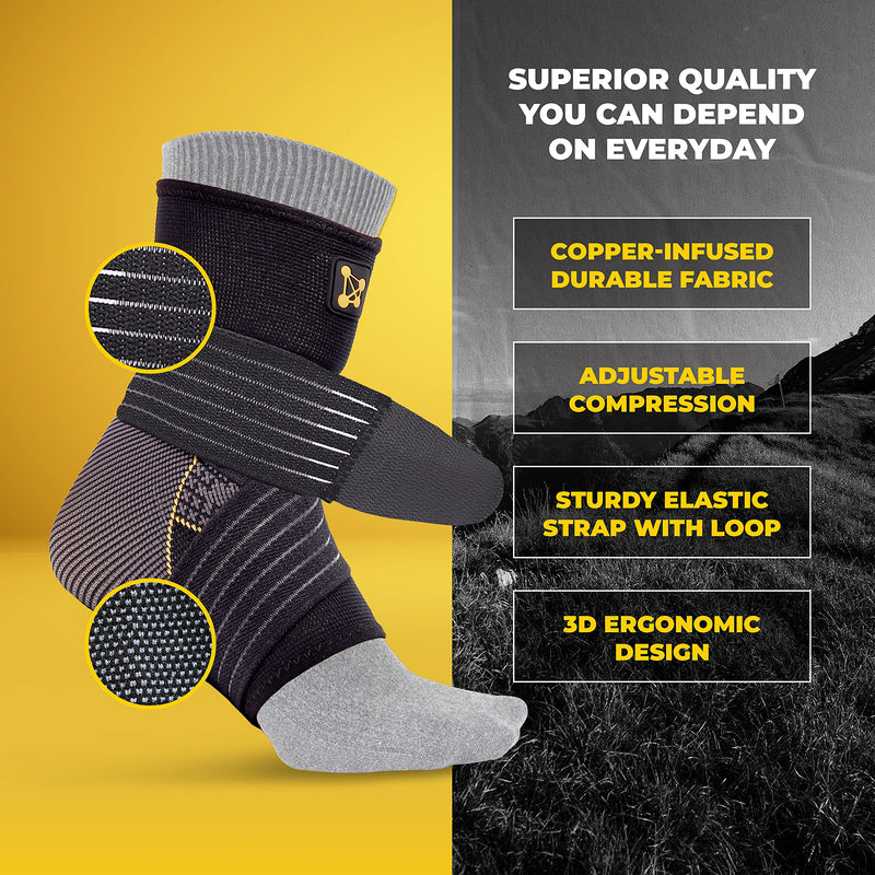 Ankle Brace for Women and Men - Adjustable Strap for Arch Support - Plantar Fasciitis Brace for Sprained Ankle Achilles Tendonitis Pain and Injured Foot - Breathable Copper Infused Nylon (Large) Large - NewNest Australia