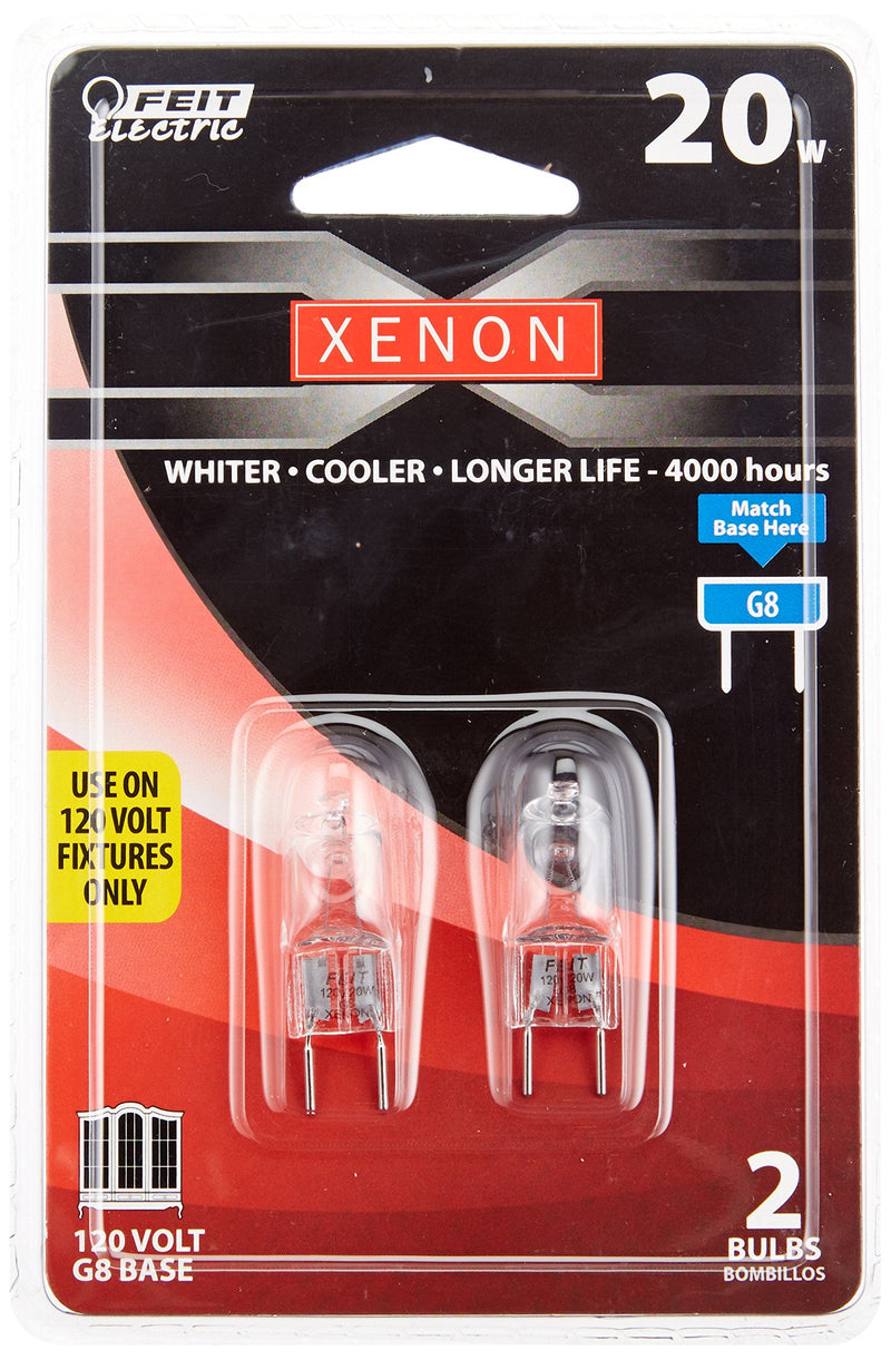 Feit Electric BPXN20/G8/2 Xenon 20-Watt 120-Volt T4-Shape G8 Bi-Pin-Base Halogen Light Bulb, 3000K Warm White, 2 Pack - NewNest Australia