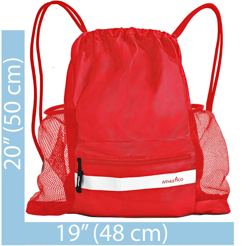 Athletico Drawstring Soccer Bag - Soccer Backpack for Boys or Girls Can Also Carry Basketball or Volleyball Red - NewNest Australia