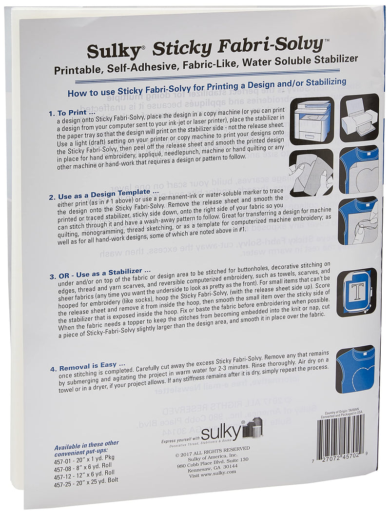 Sulky 8.5x11 stabilizer, 8.5" x 11" 12-Pack, White - NewNest Australia